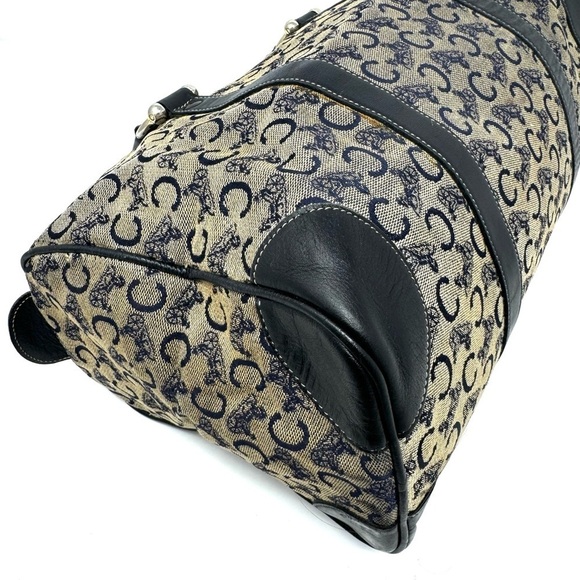 Celine Vintage Macadam Boston Bag – Triomphe Horse Carriage Logo, Navy Canvas - Picture 3 of 12